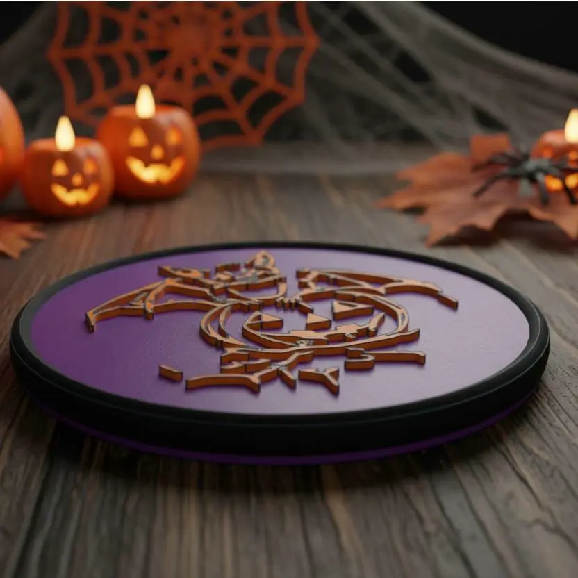 Halloween 3d printed Coaster with a bat and pumpkin
