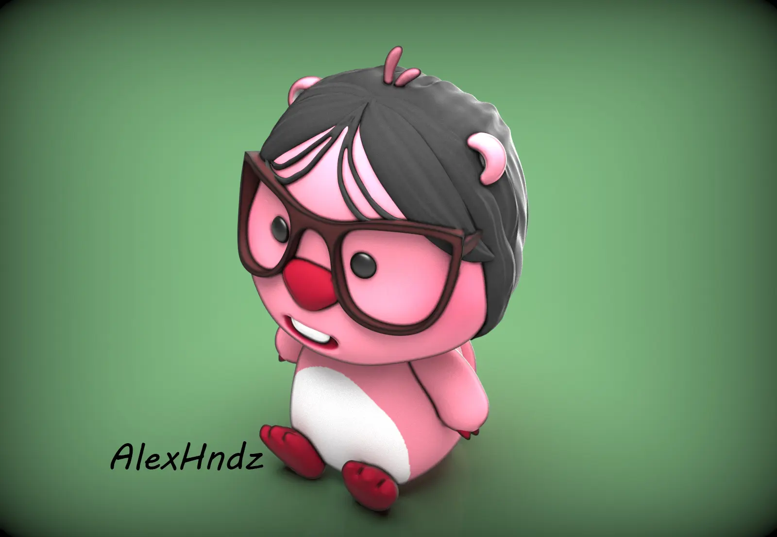 MEME URSINHO COR-DE-ROSA COM ÓCULOS SÃO VALENTIM (LOOPY, BEAVER)