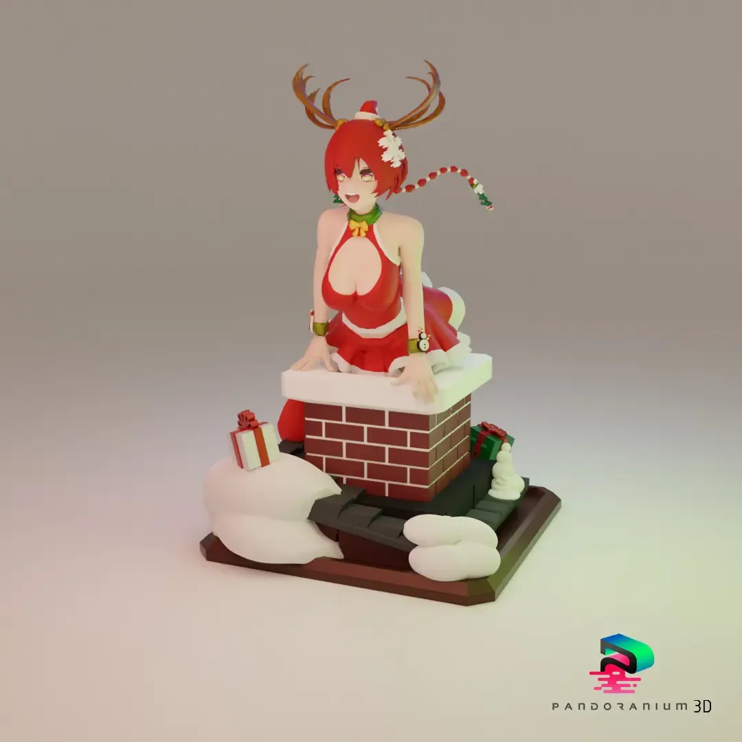 X-Mas Reindeer Girl Stuck in the Chimney
