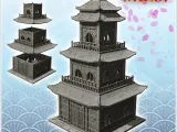 Oriental pagoda with multiple curved roofs and double terrac-0
