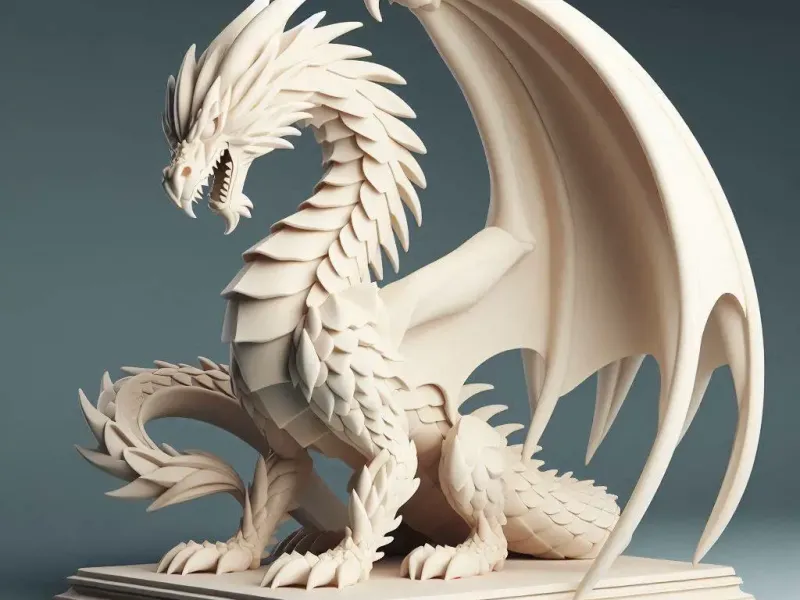2962  Dragão de Conto de Fadas Ameaçador em Marfim   magia  fera