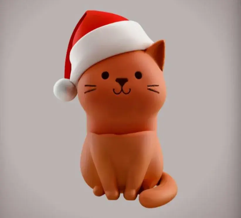 Christmas Cat with Santa Hat Cartoon Kitty and Holiday Decor