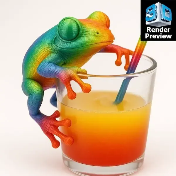 Rainbow Chameleon Drinking Juice – 3D Render Preview