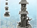 Large medieval tower with multiple tiled roofs and plant-cov-1