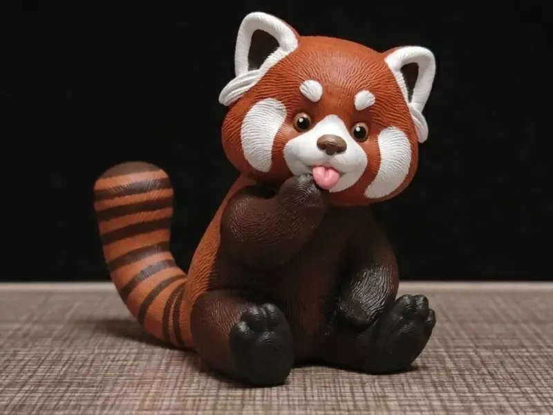 坐着舔手的小熊猫（Sit licking hand red panda）