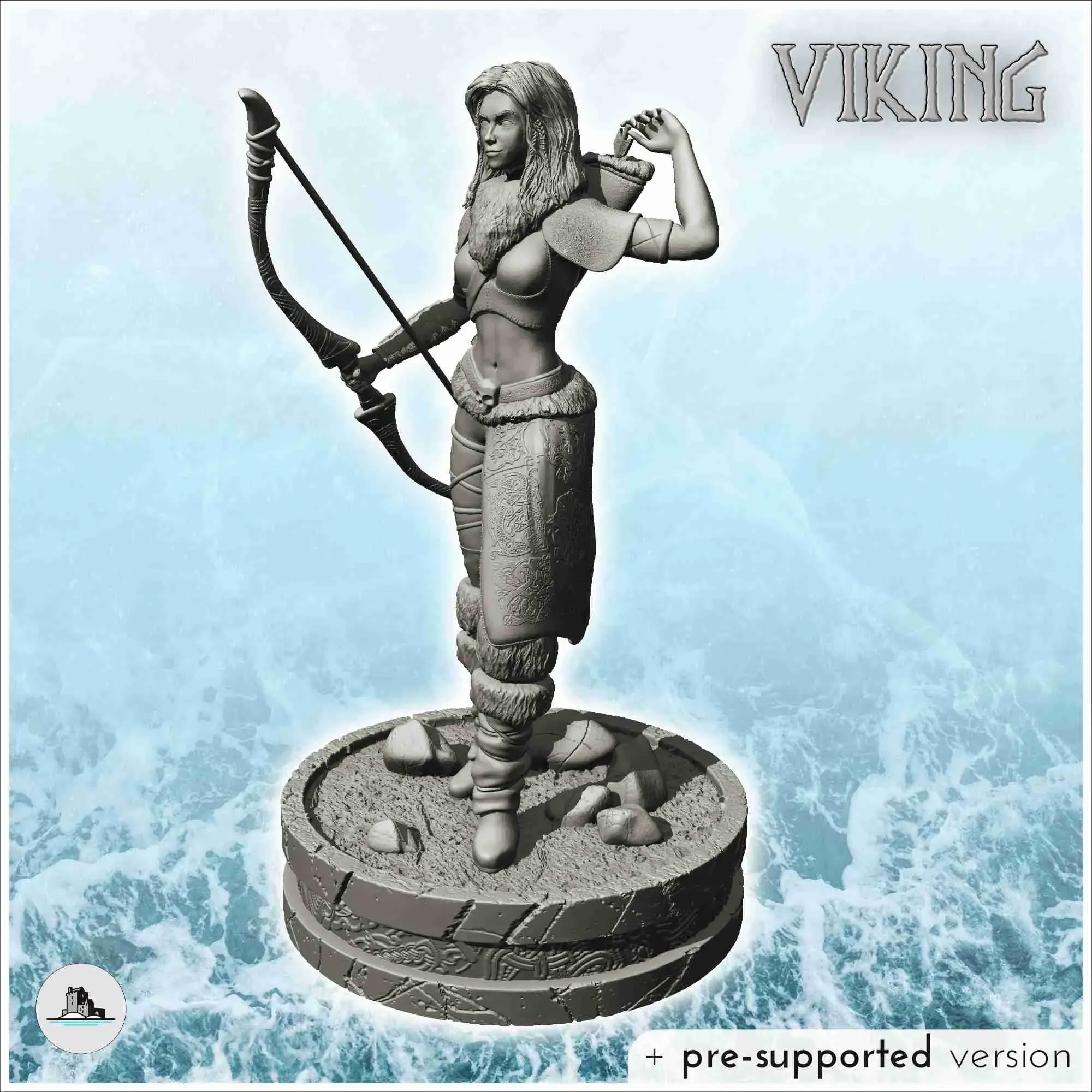 Female Viking archer with leather boots and animal skin armo
