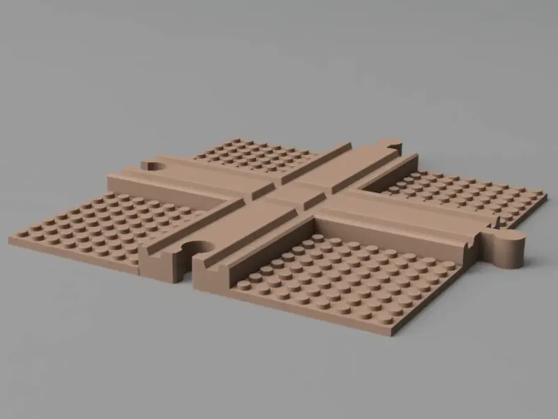 Cruce de vías con placa de Legobricks (vía de madera)