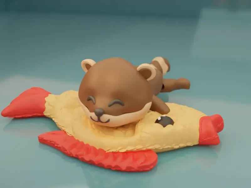 Articulated Otter with fishy pillow painted 3mf