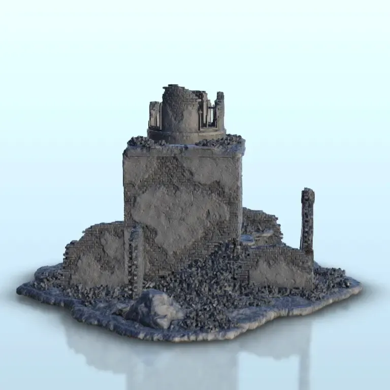 Large ruin with central tower 4 - WW2 Terrain scenery