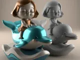 3D STL File Cute Dolphin and Girl Figurine for Decor-6