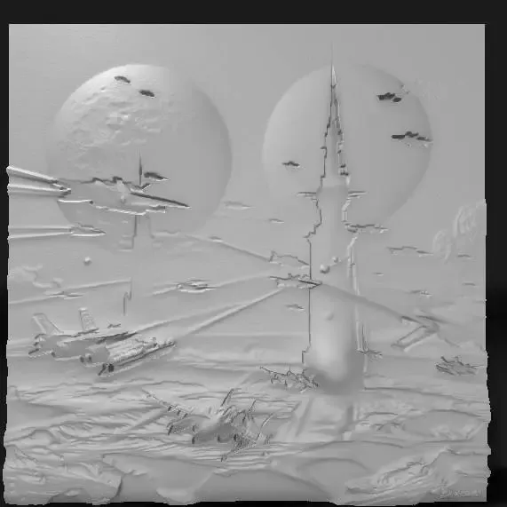 epic space battle above a desert planet,