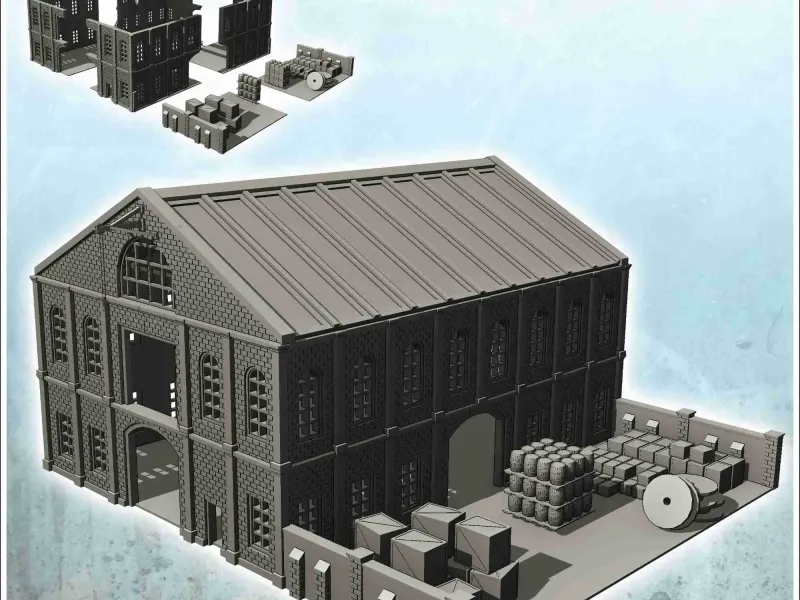Large multi-storey brick industrial warehouse (intact)