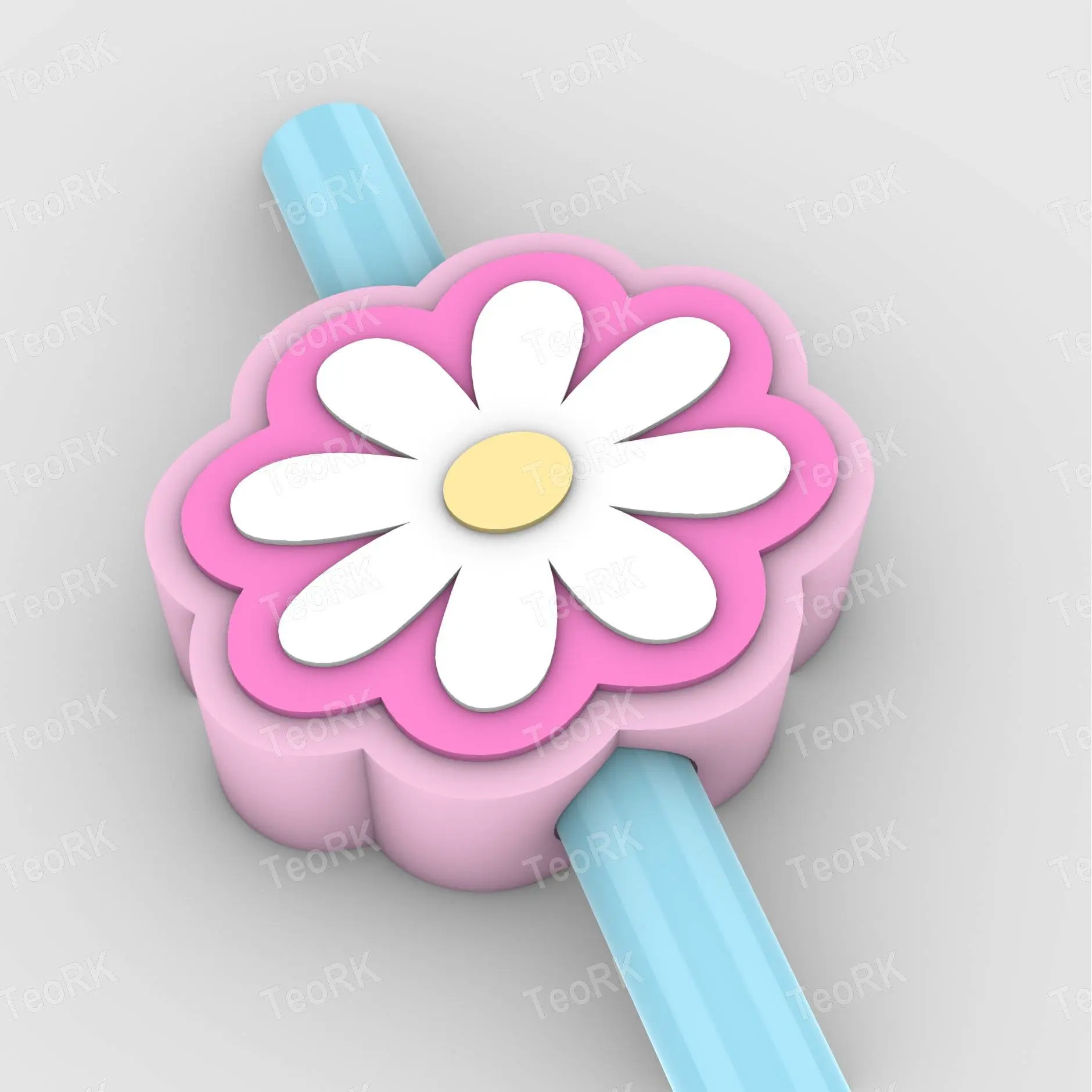 Straw Topper Retro Pink and White Flowers