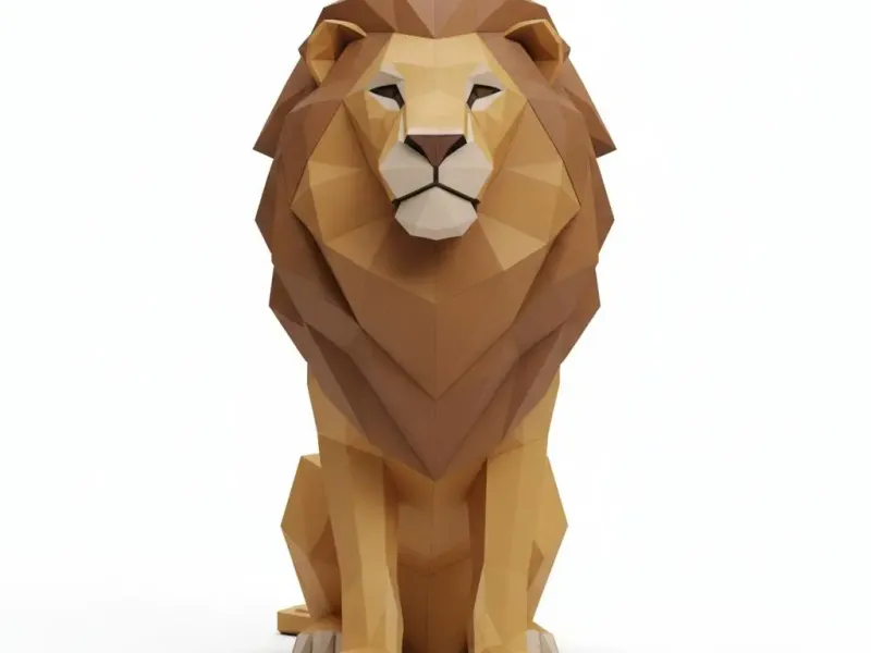 Low Poly Lion Sculpture – Geometric Animal Art Figurine