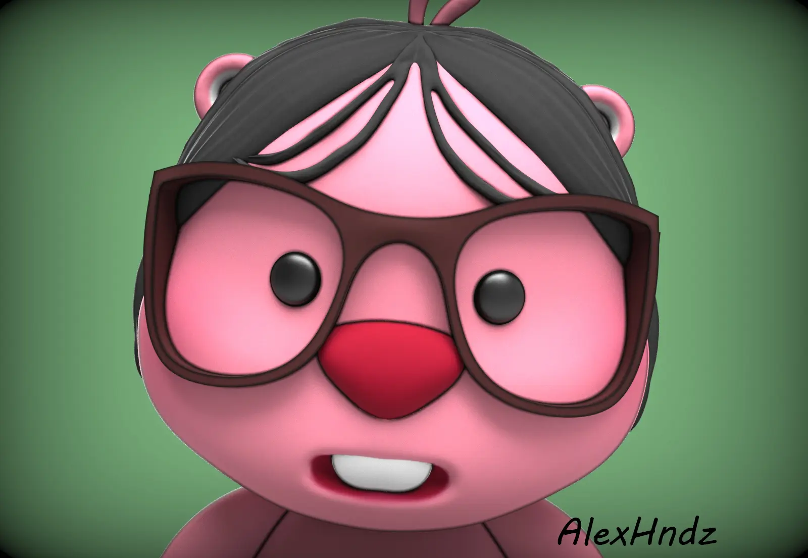 MEME URSINHO COR-DE-ROSA COM ÓCULOS SÃO VALENTIM (LOOPY, BEAVER)