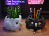 owl flower pot, organizer, pencil holder - 3MF Multiparts-1