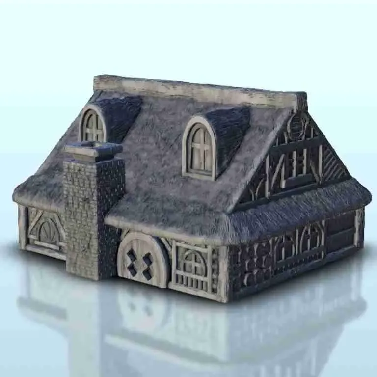 Medieval house with thatch roof 3 - miniatures warhammer ter