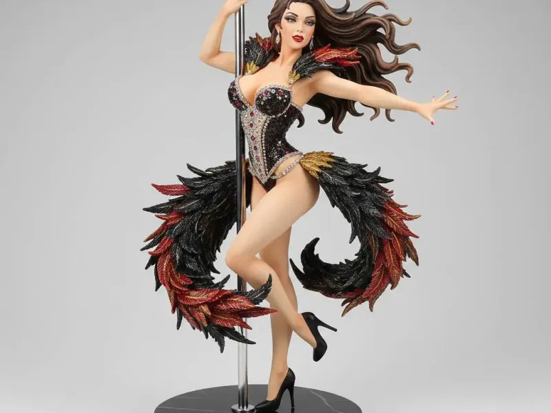 Phoenix Flame – Feather Showgirl Pole Dancer Figurine