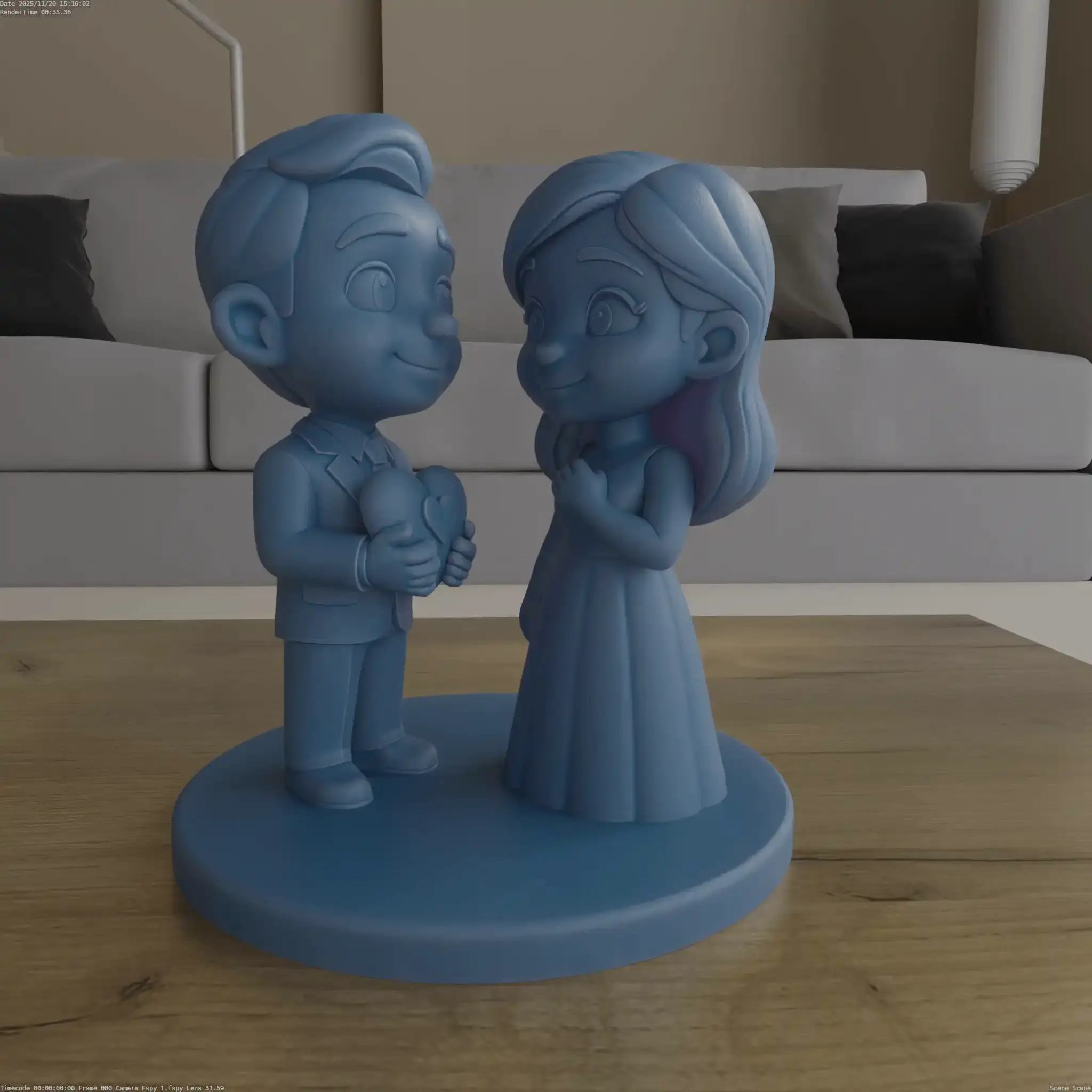 Cute Love Couple Figurine STL Chibi Romantic Statue