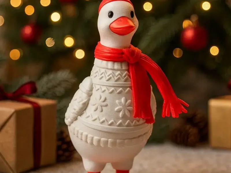 Winter Goose Figurine in a Cozy Christmas Sweater