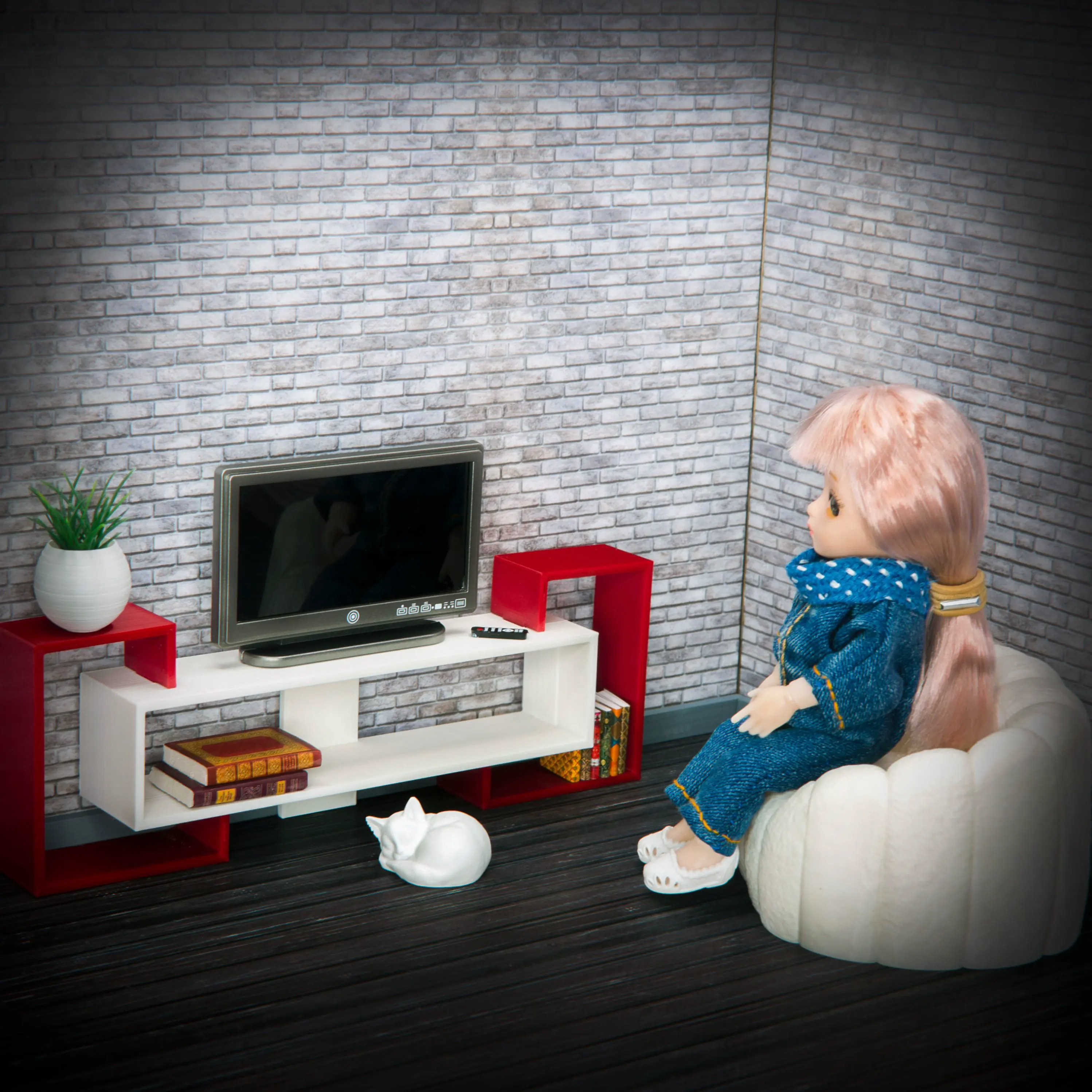 Modern TV Stand & TV Desk - Miniature Dollhouse Furniture