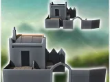Medieval building with low wall with door and wooden palisad-1