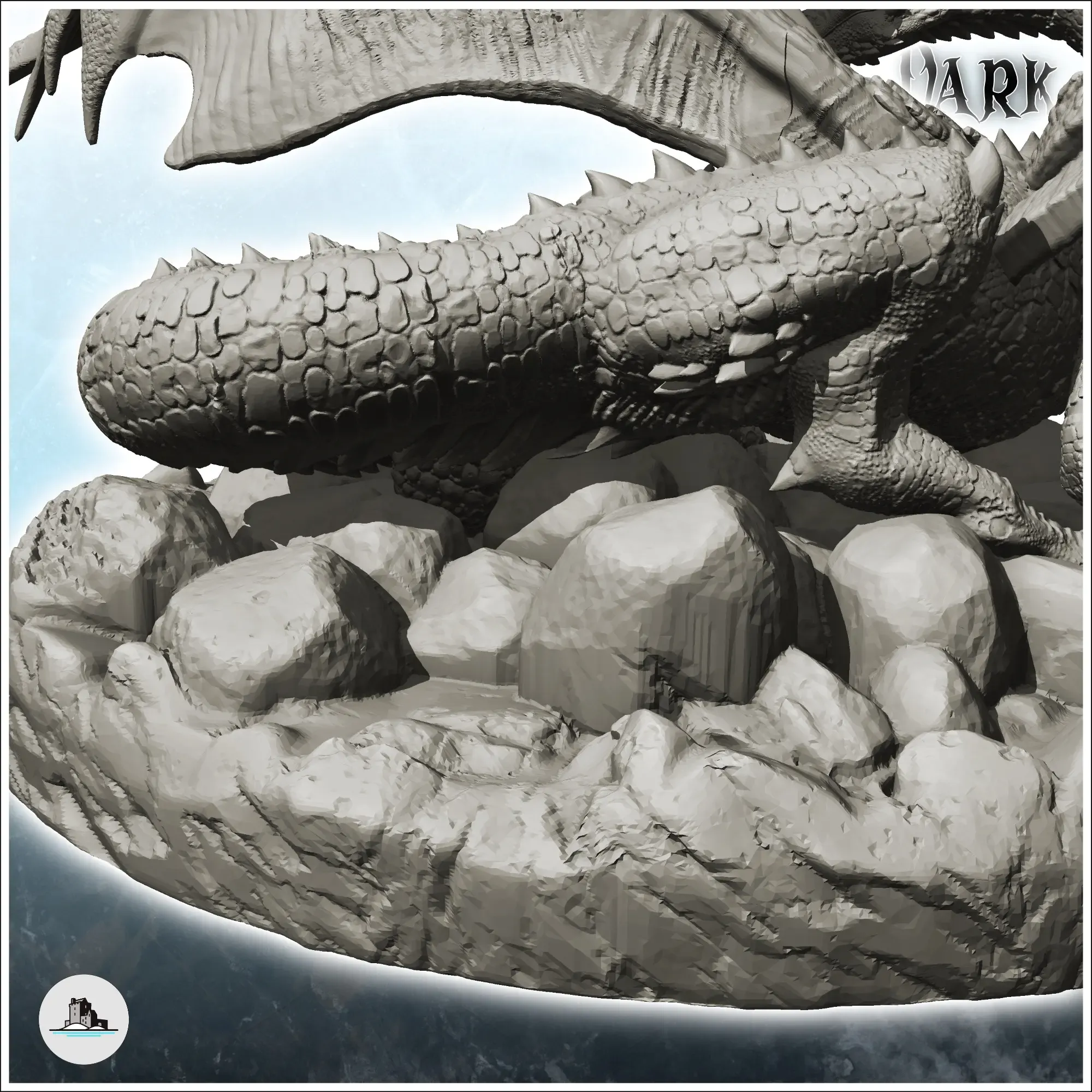 Dragon with big wings protecting his eggs - figure miniature