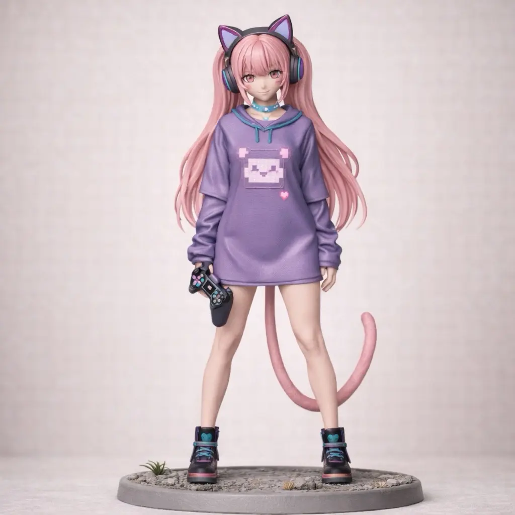 Cute Gamer Cat Girl Figurine