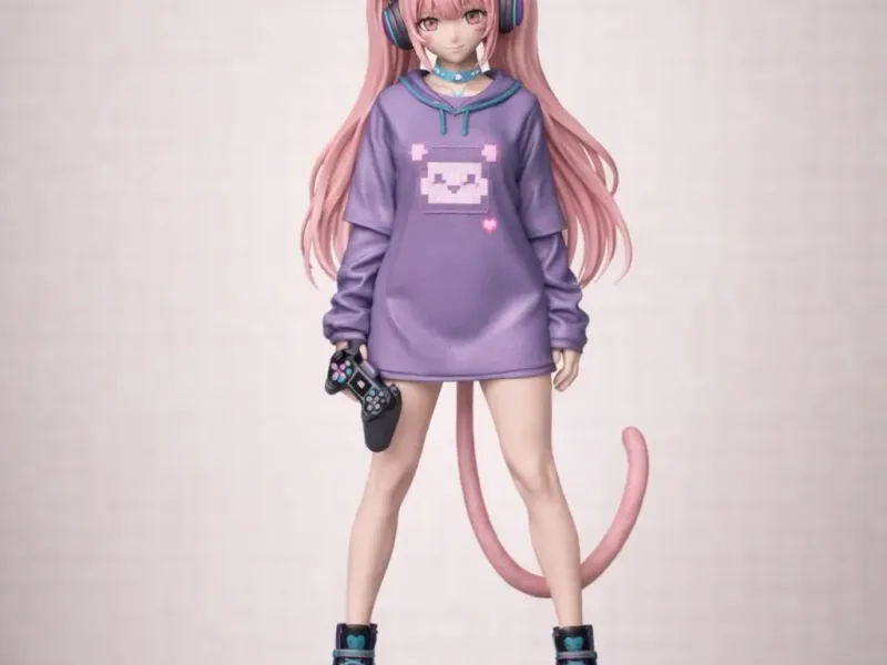 Cute Gamer Cat Girl Figurine