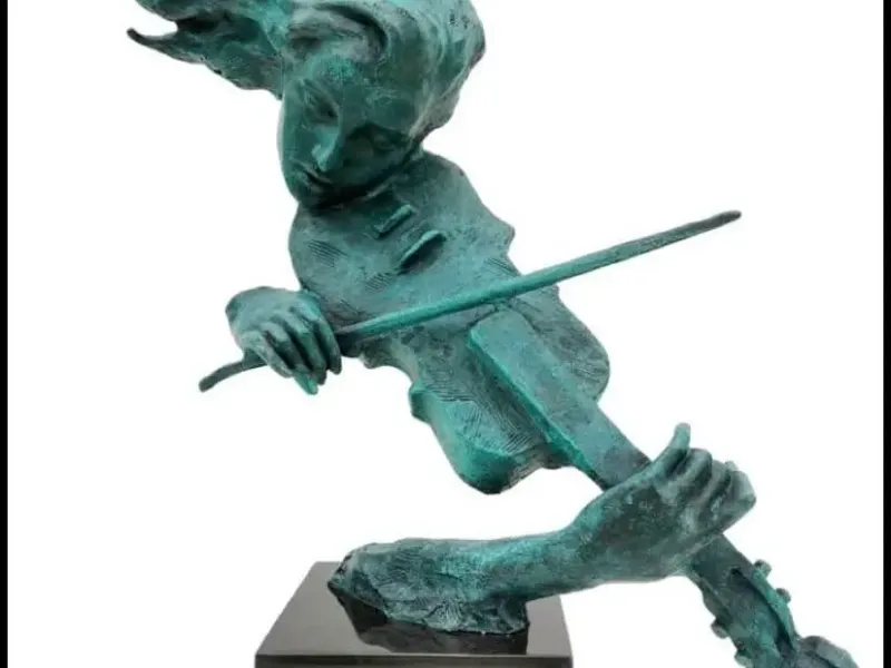 Art Deco Bronze Woman Violin Sculpture  kadın heykel