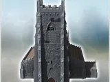 Christian church with square front Gothic tower and side ann-4