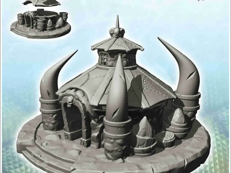 Orc yurt with stone door on platform (4) - miniatures warham