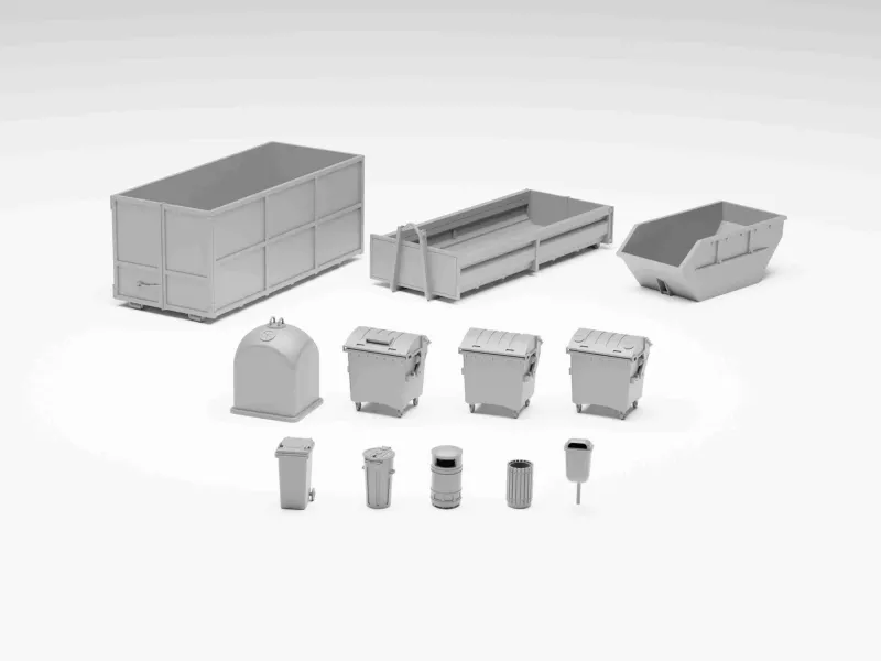 Garbage Pack - Set aus 13 Behältern und Tonnen H0-Waage