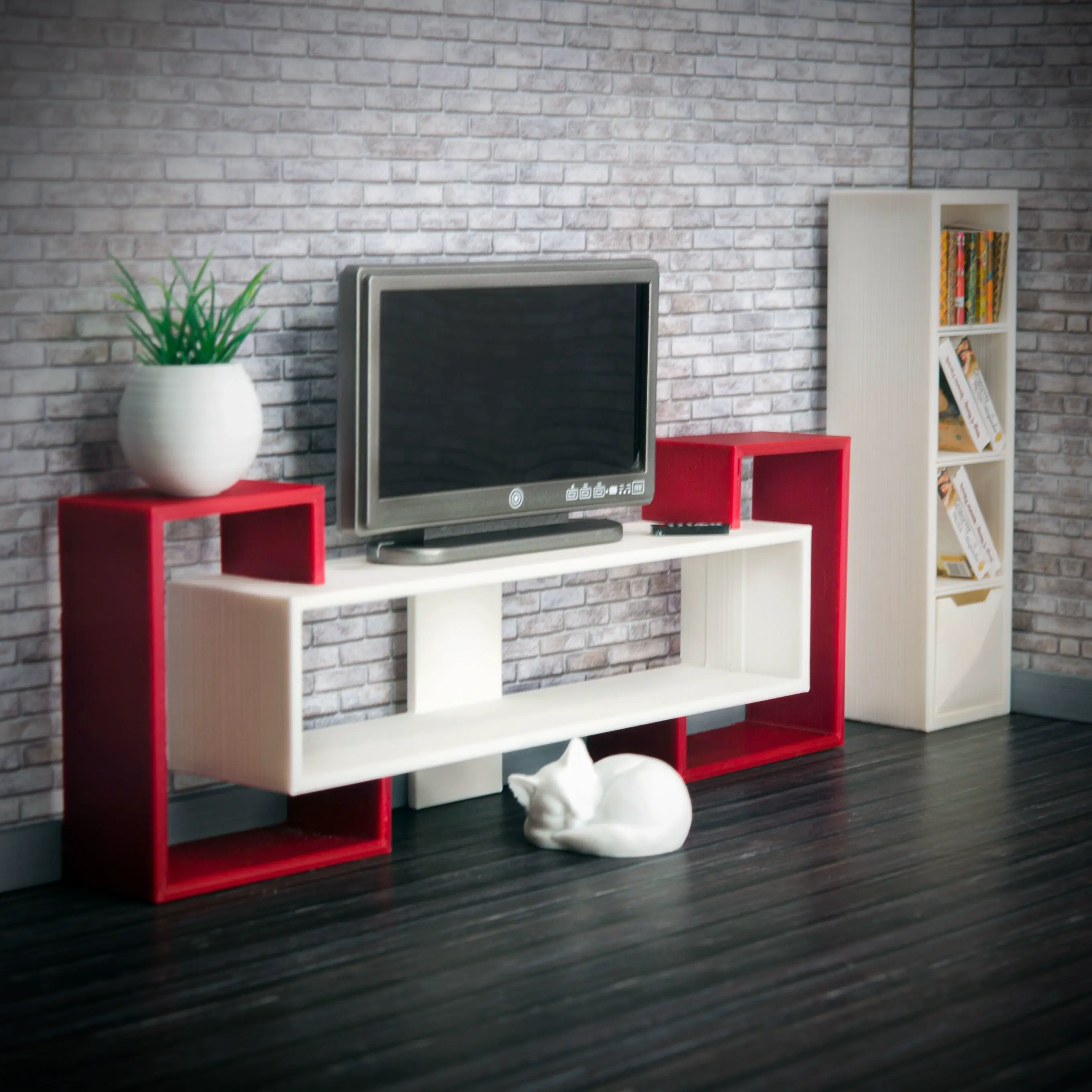 Modern TV Stand & TV Desk - Miniature Dollhouse Furniture