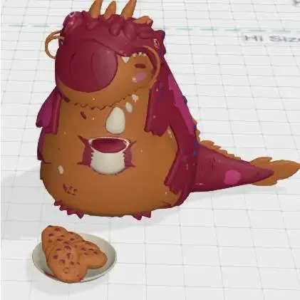 Dragon capybara with coffee and cookies