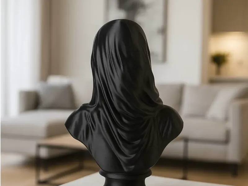 Veiled Black Bust Sculpture – Gothic Art Piece