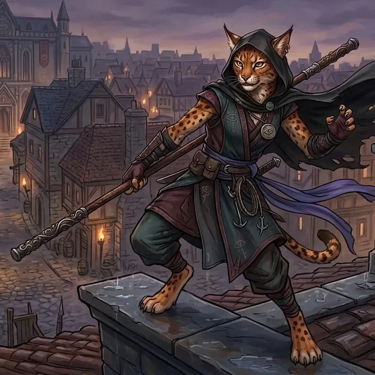 Monk tabaxi with myriad operative (criminal) background 