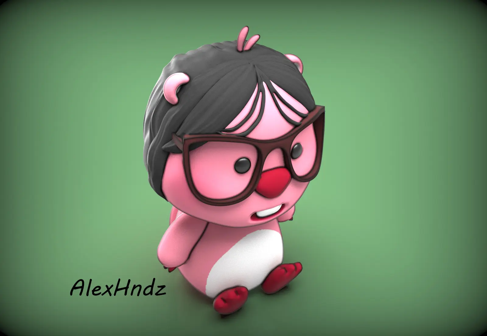 MEME URSINHO COR-DE-ROSA COM ÓCULOS SÃO VALENTIM (LOOPY, BEAVER)