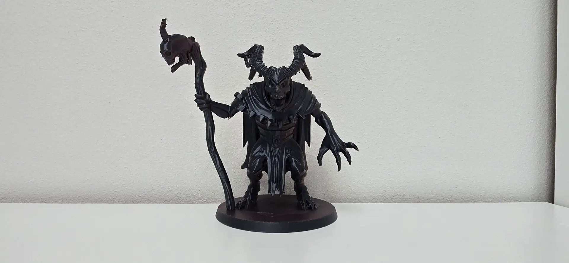 Skeletal Horned Demon with Skull Staff Figurine