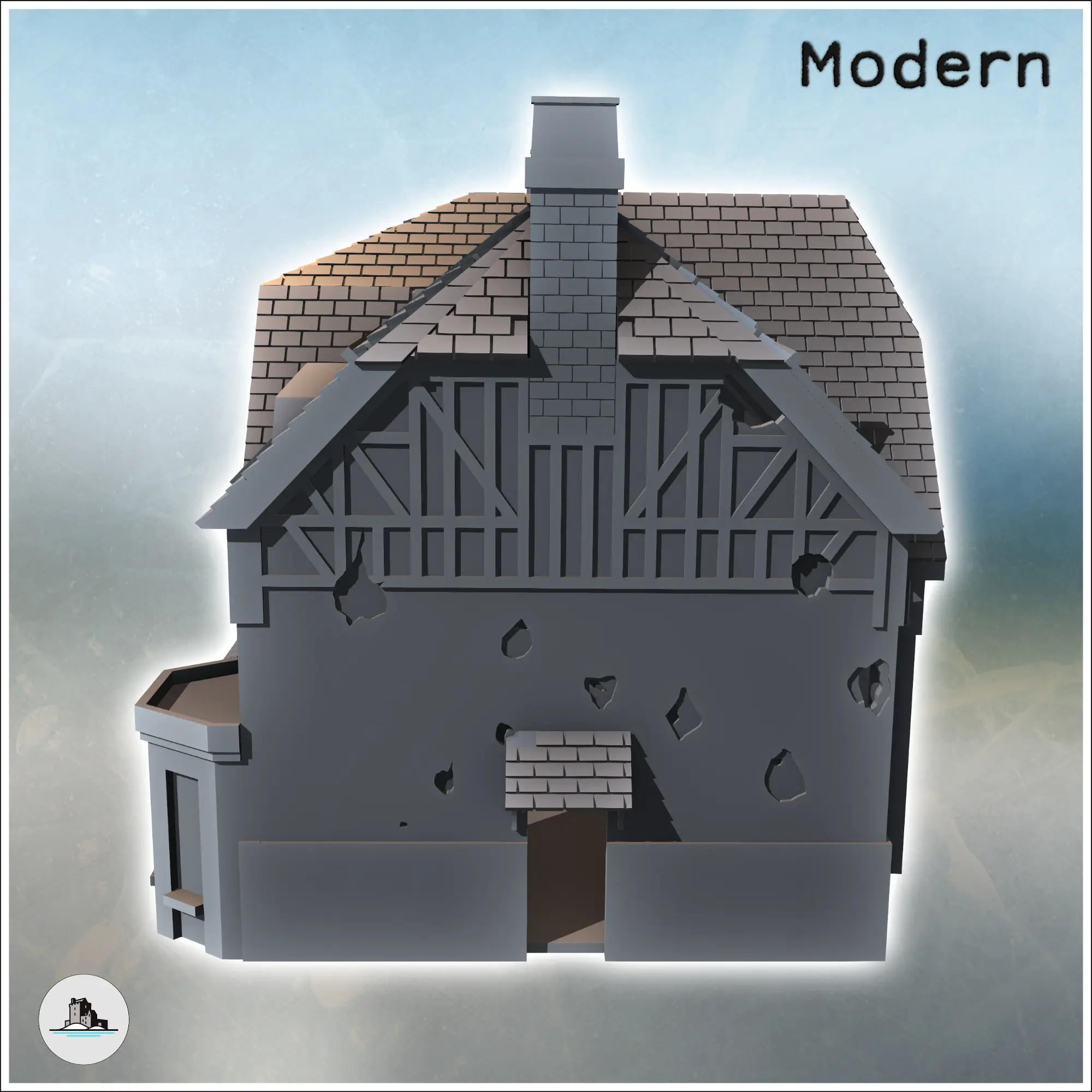 Mehrstöckiges Haus mit Ziegeldach und Schornsteinen (Juno Beach,
