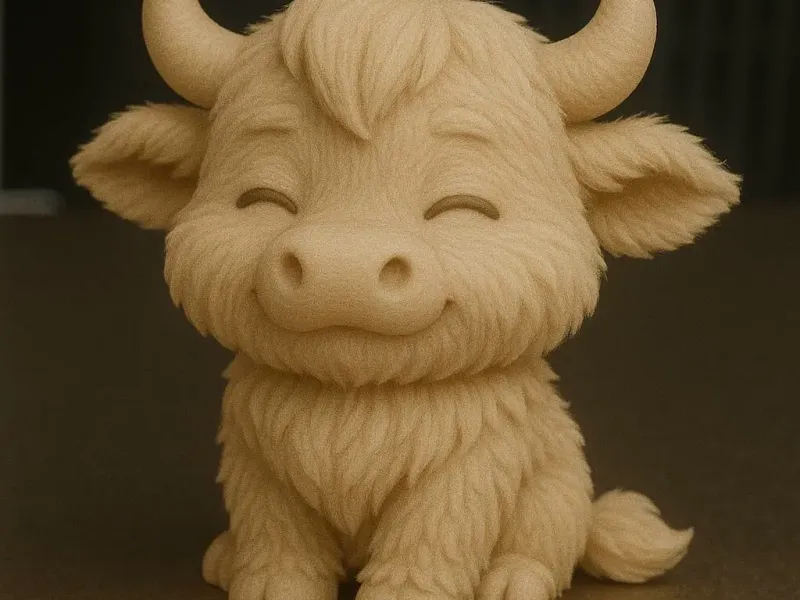 Cute Fluffy Highland Cow – Kawaii Buffalo Calf Figurine |