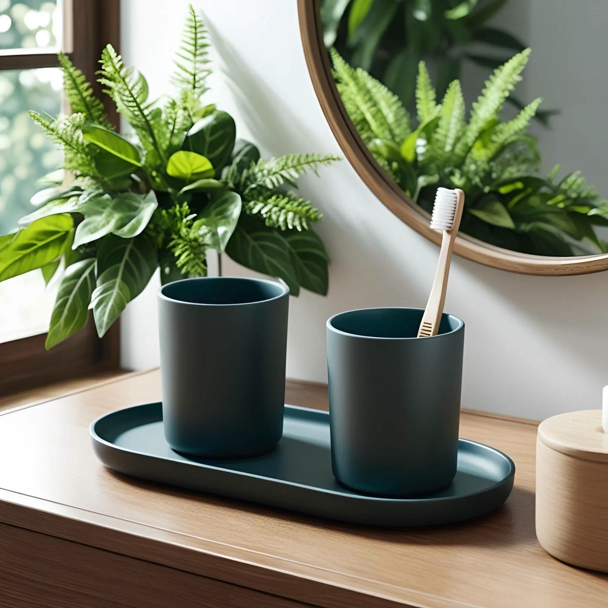 Decorative Toothbrush Holder Set with Tray