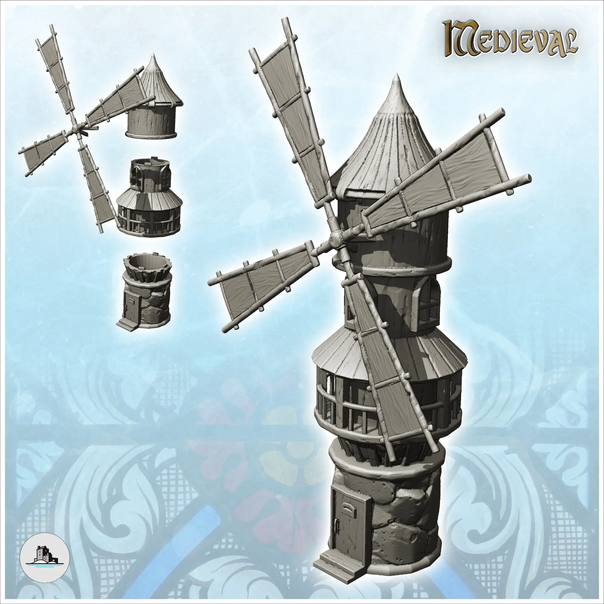 Large tower-shaped medieval mill with exposed stone base (5)