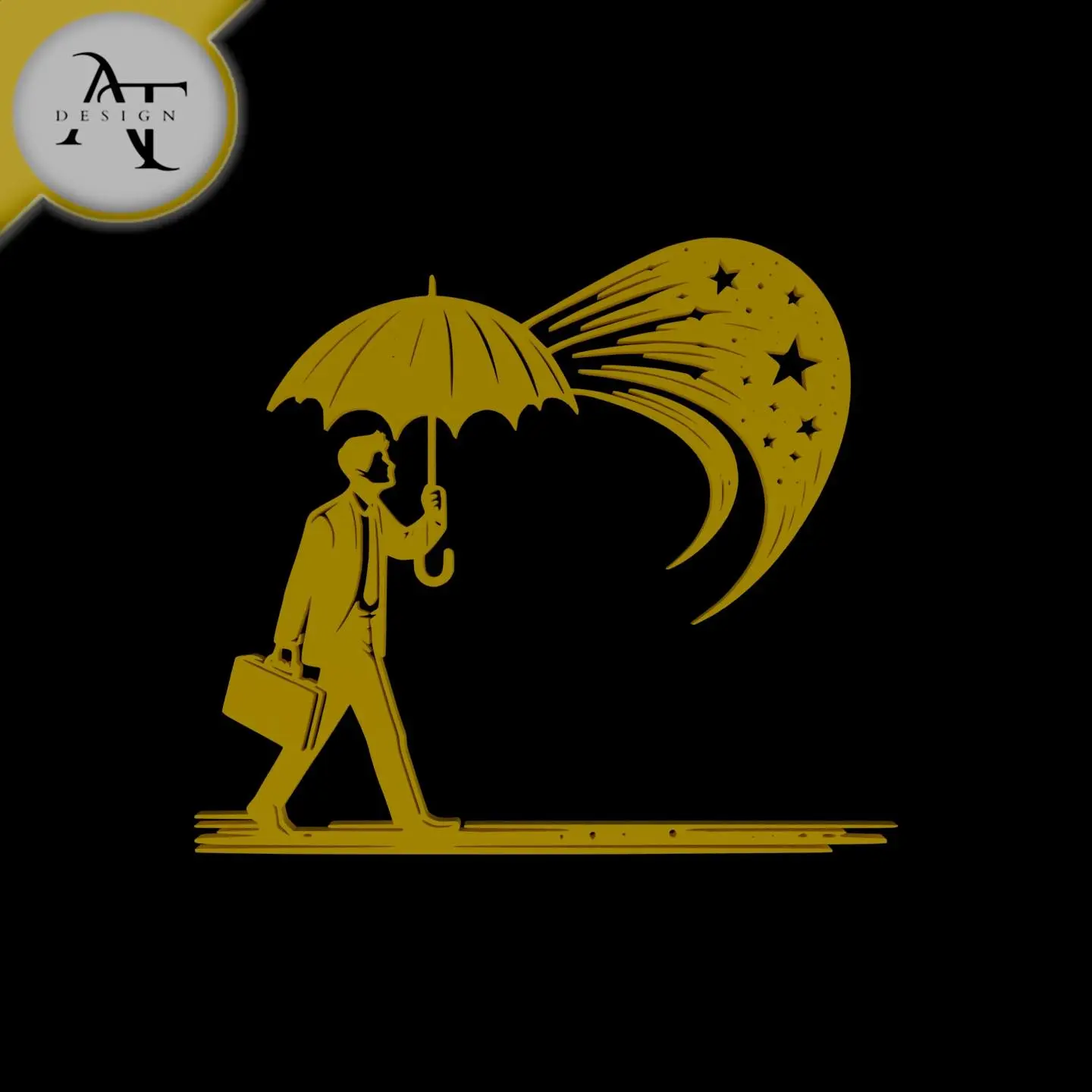 Person with umbrella - Silhouette - 2D Wall Art Decor