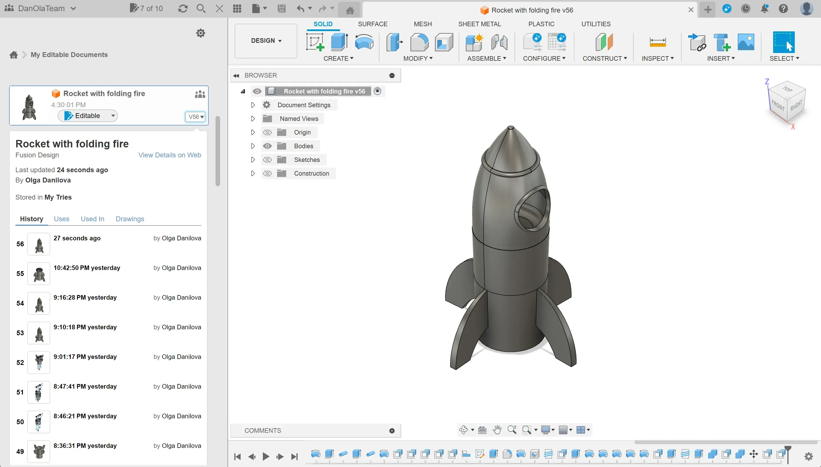 Rocket with folding fire