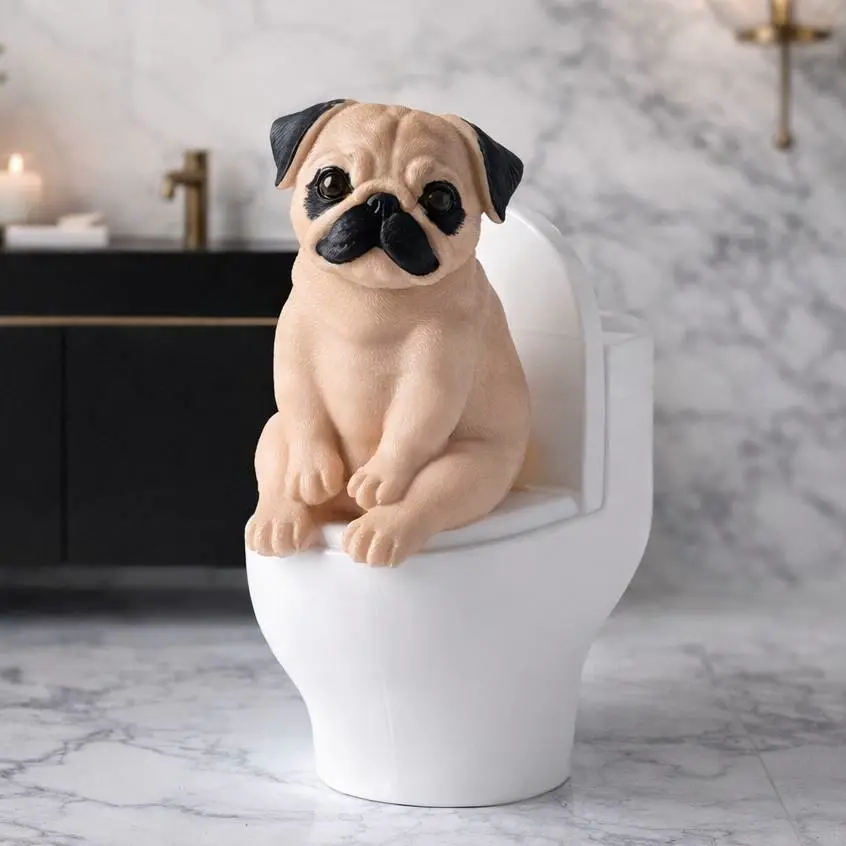 Pug on Toilet Statue - Whimsical Home Decor