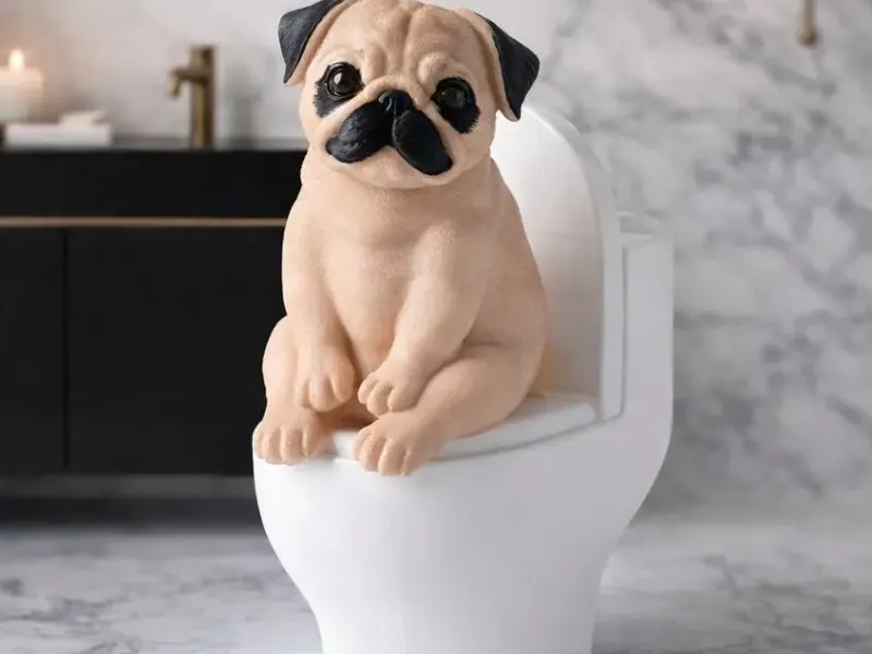 Pug on Toilet Statue - Whimsical Home Decor