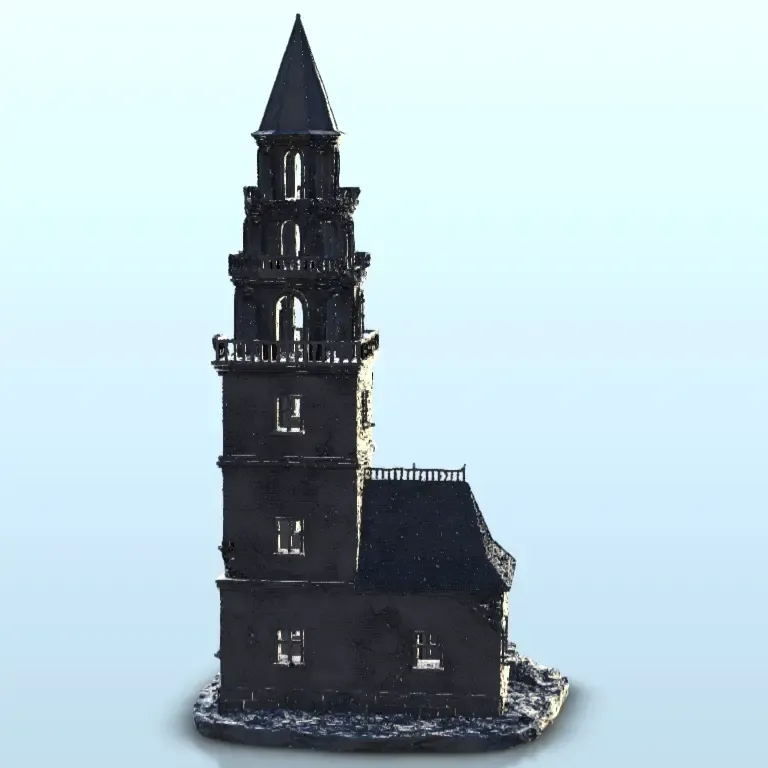 Ruined bell tower with house 13 - WW2 Terrain scenery