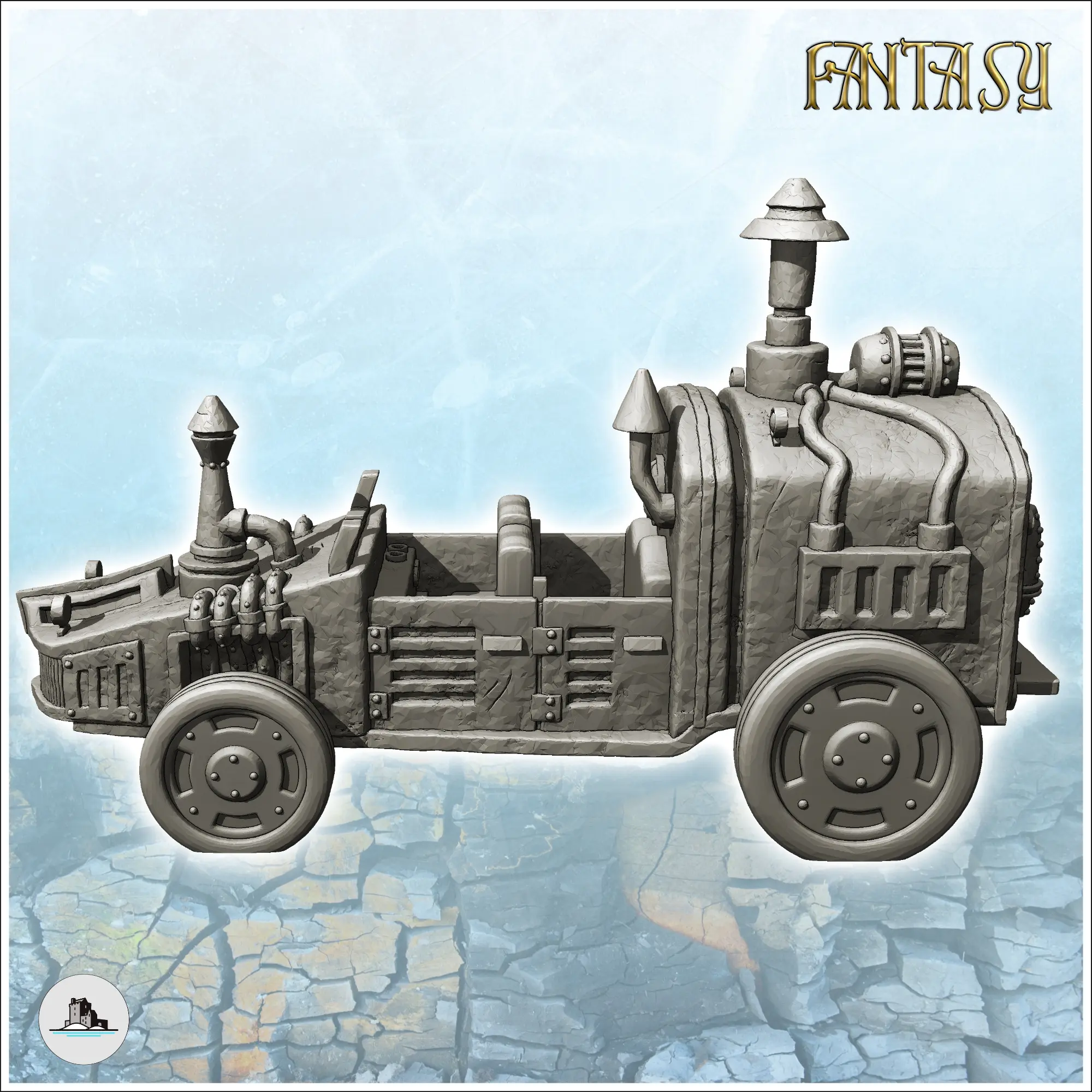 Voiture steampunk avec cheminée et gros moteur à l'arrière (4)
