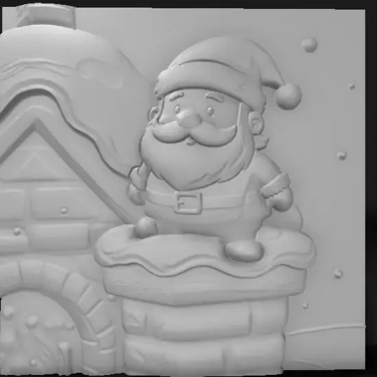 Santa Claus on the chimney, jolly red suit, snow-dusted roof